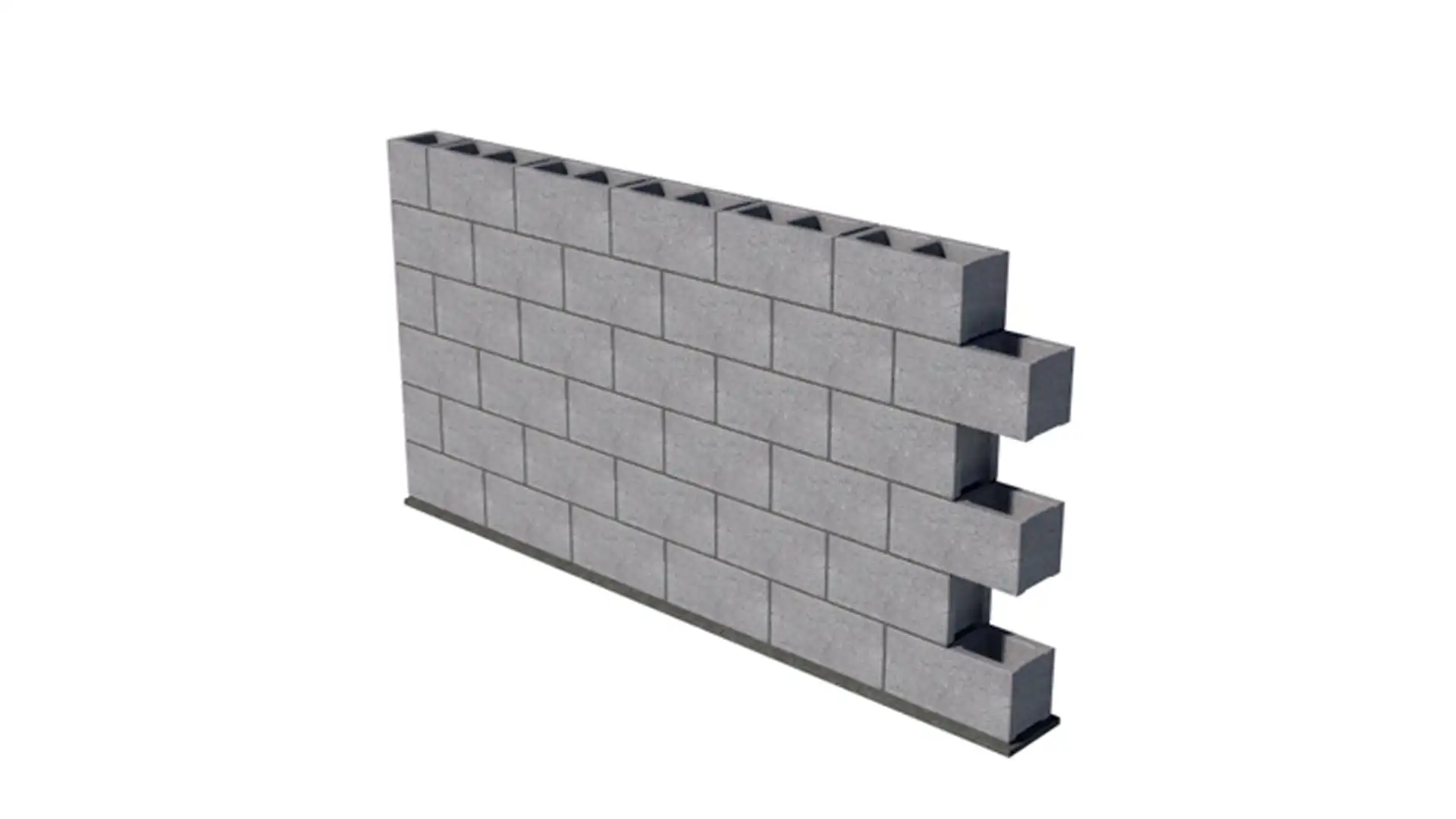 Muro de bloques de hormigón terminado con bloques de traba