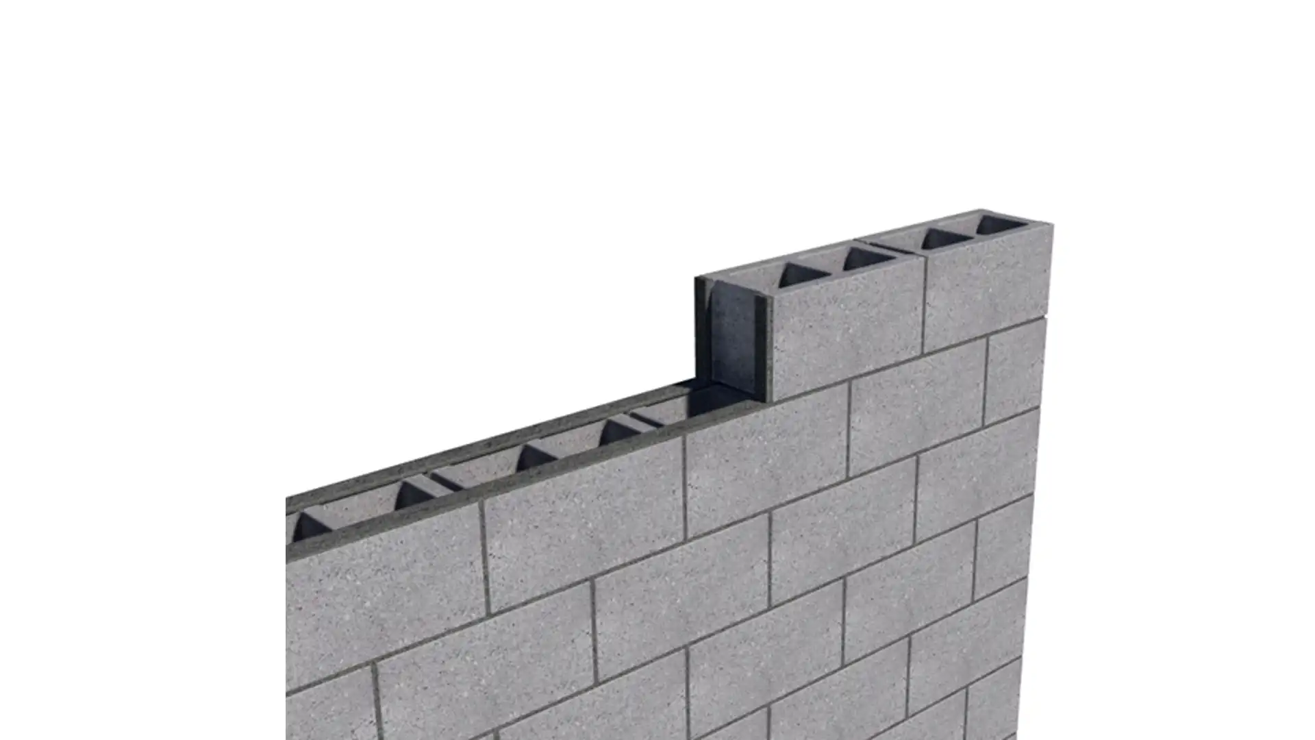 Traba de hiladas con bloque saliente en muro de bloques de hormigón